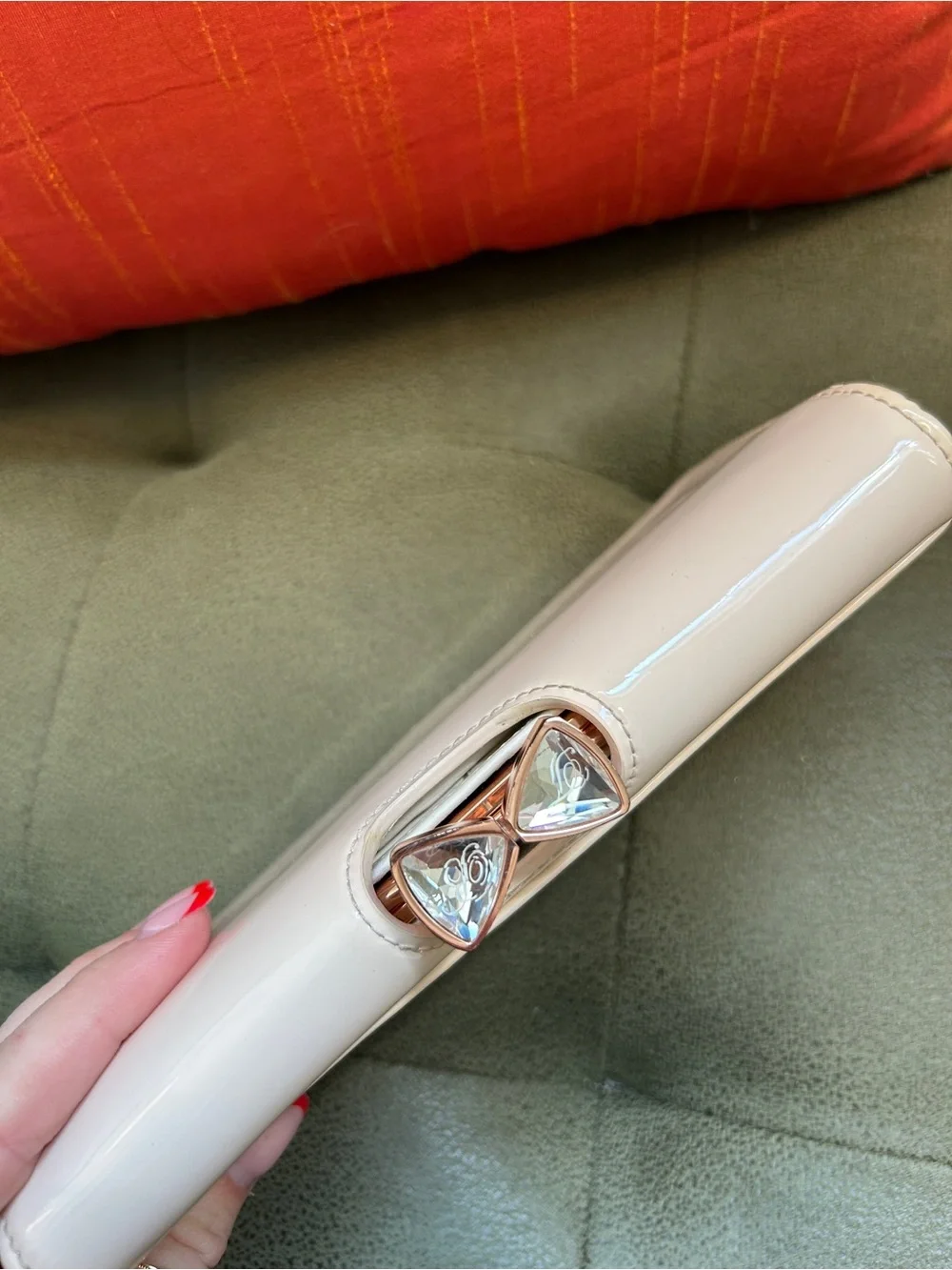 Ted Baker Glossy Patent Clutch in Light Cream